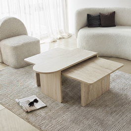 Hanah Home Juego de mesas de café Paris - Bronce, Travertino